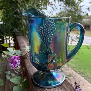 CARNIVAL Glass Indiana Iridescent Blue Pitcher